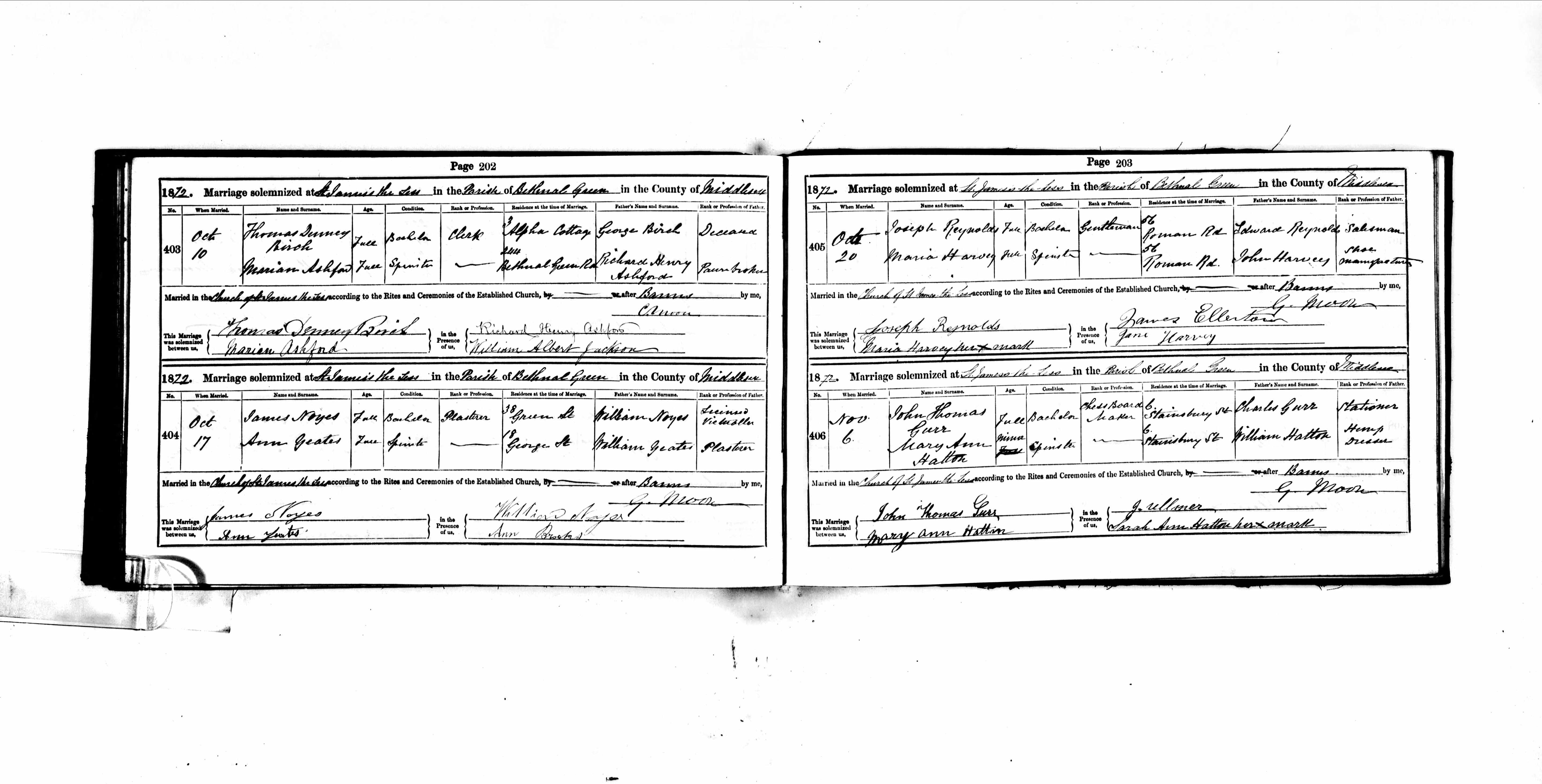 1872 marriage of Ann E Yeates to James Noyes